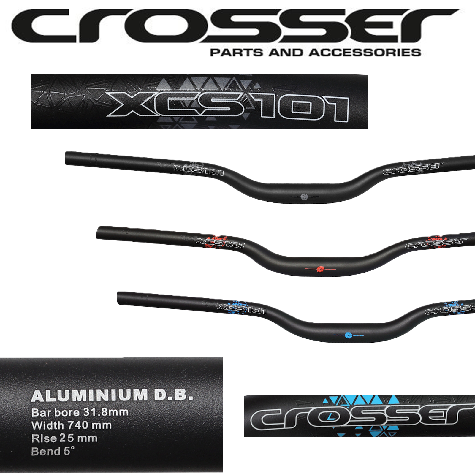 Aluminum handlebar CROSSER XCS101 HB-RB12 740mm or HB-RB11 720mm